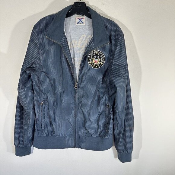 Vintage Scotch & Soda Jacket AE-25 Navy Full Zip Striped Zip Pockets L Varsity - Picture 1 of 6